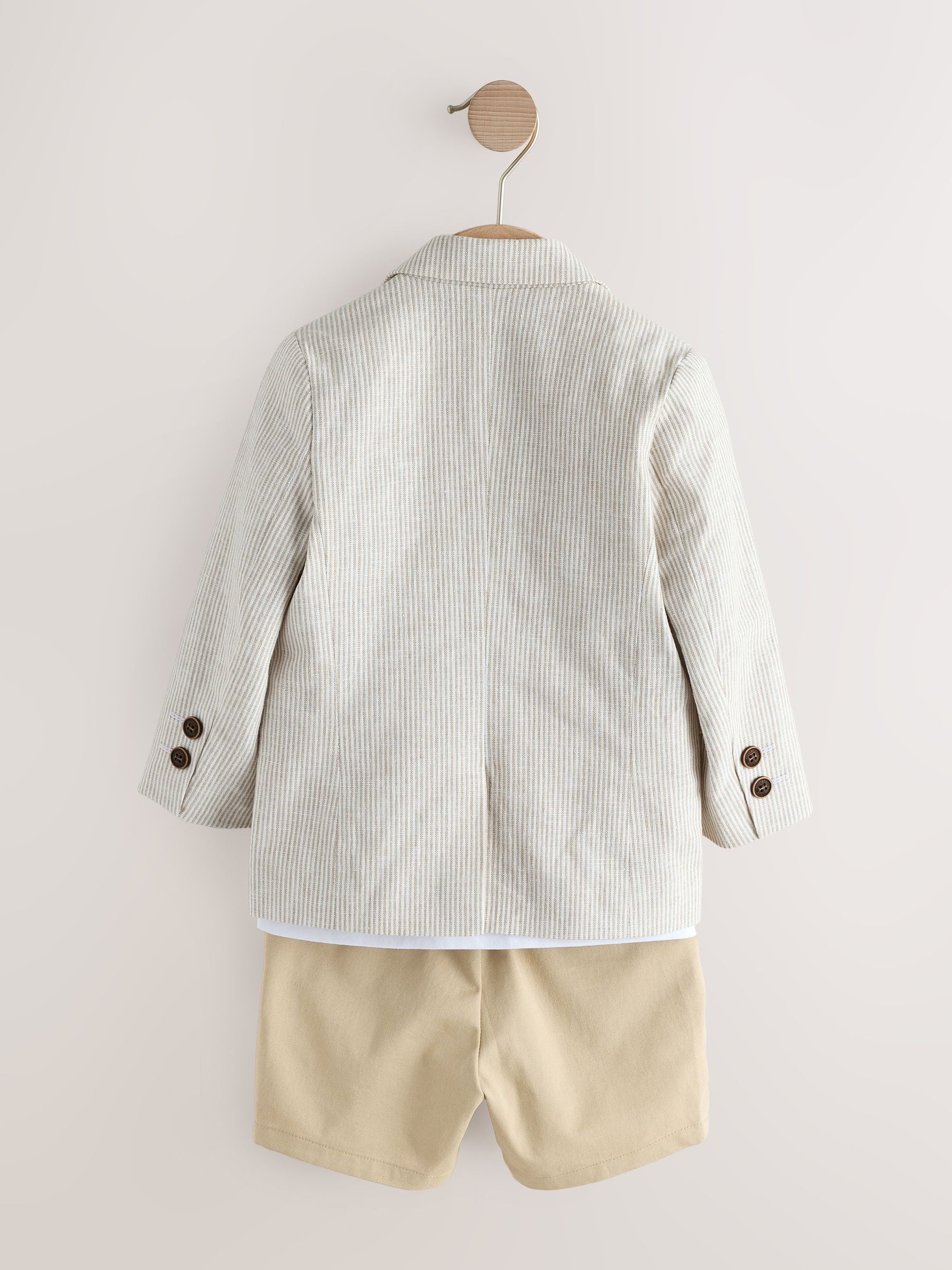 Neutral Stripe Linen Blend Blazer T-Shirt & Shorts Set (3mths-9yrs) image 2
