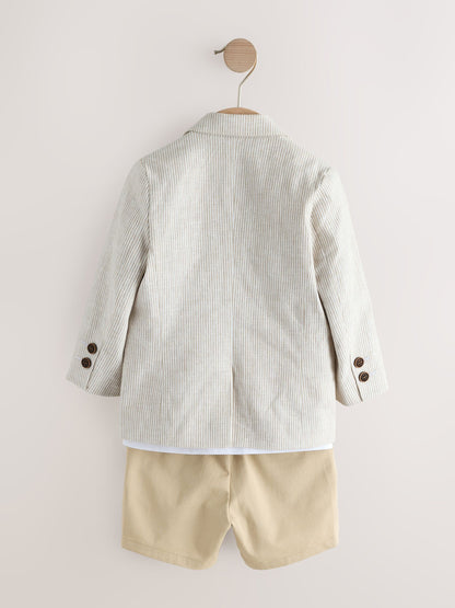 Neutral Stripe Linen Blend Blazer T-Shirt & Shorts Set (3mths-9yrs) image 2