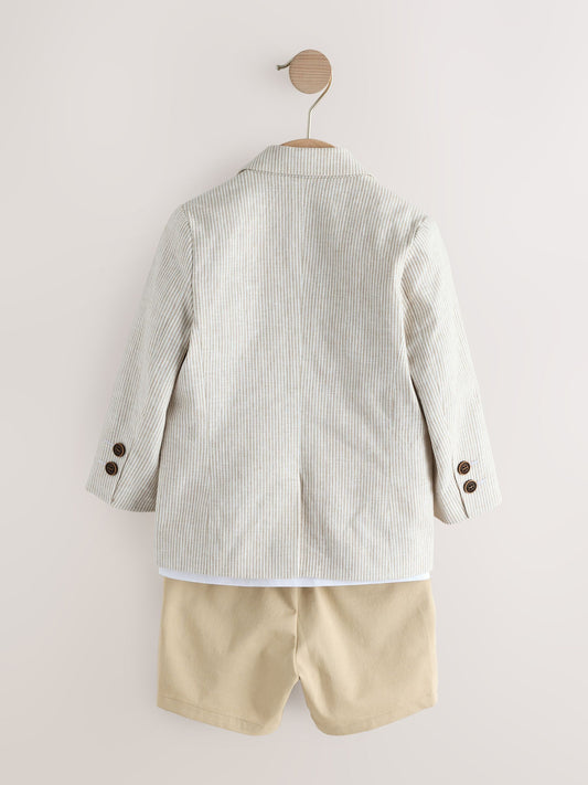 Neutral Stripe Linen Blend Blazer T-Shirt & Shorts Set (3mths-9yrs) image 2