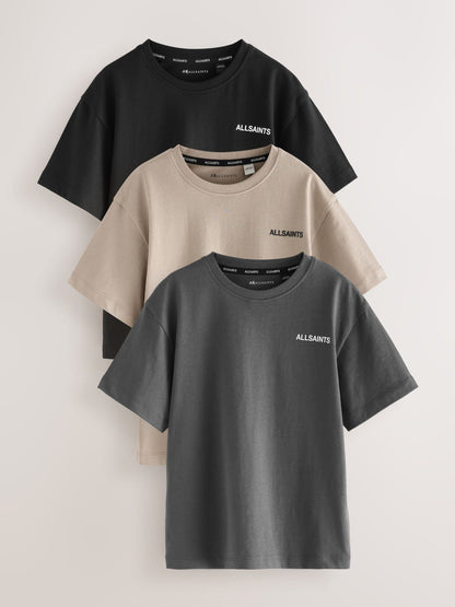 Dsiney Kidz - smALLSAINTS Black/Charcoal Grey Logo Crew Neck Relaxed T-Shirts 3 Pack image 1