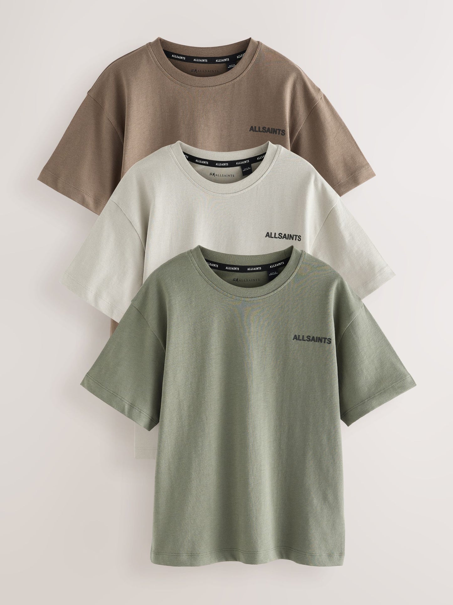Dsiney Kidz - smALLSAINTS Green/Neutral/Brown Logo Crew Neck Relaxed T-Shirts 3 Pack image 1