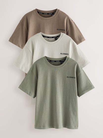 Dsiney Kidz - smALLSAINTS Green/Neutral/Brown Logo Crew Neck Relaxed T-Shirts 3 Pack image 1