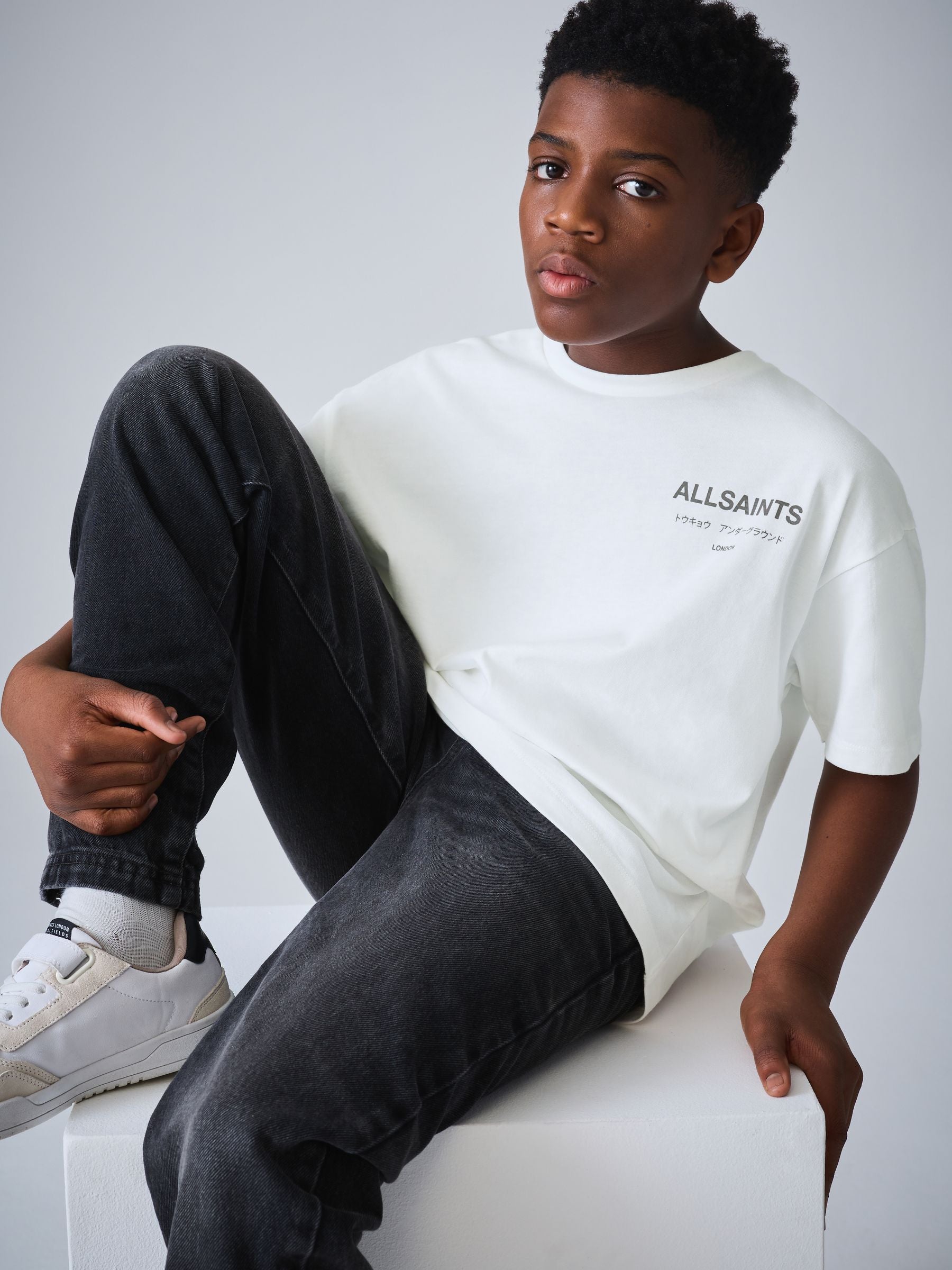 Dsiney Kidz - smALLSAINTS White/Grey Oversized Underground Crew Neck Cotton T-Shirt image 3