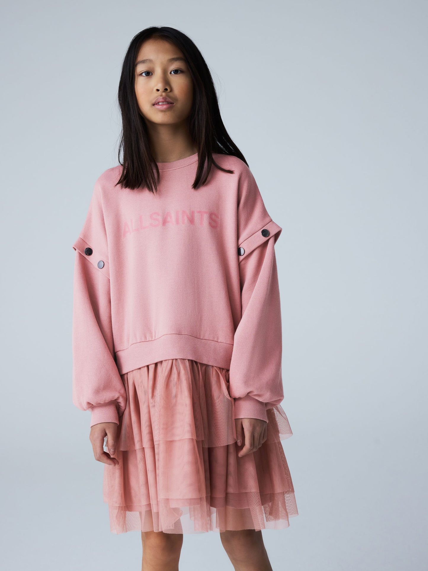 smALLSAINTS Mid Pink Amphia Flocked Logo Sweat Mock Dress image 2