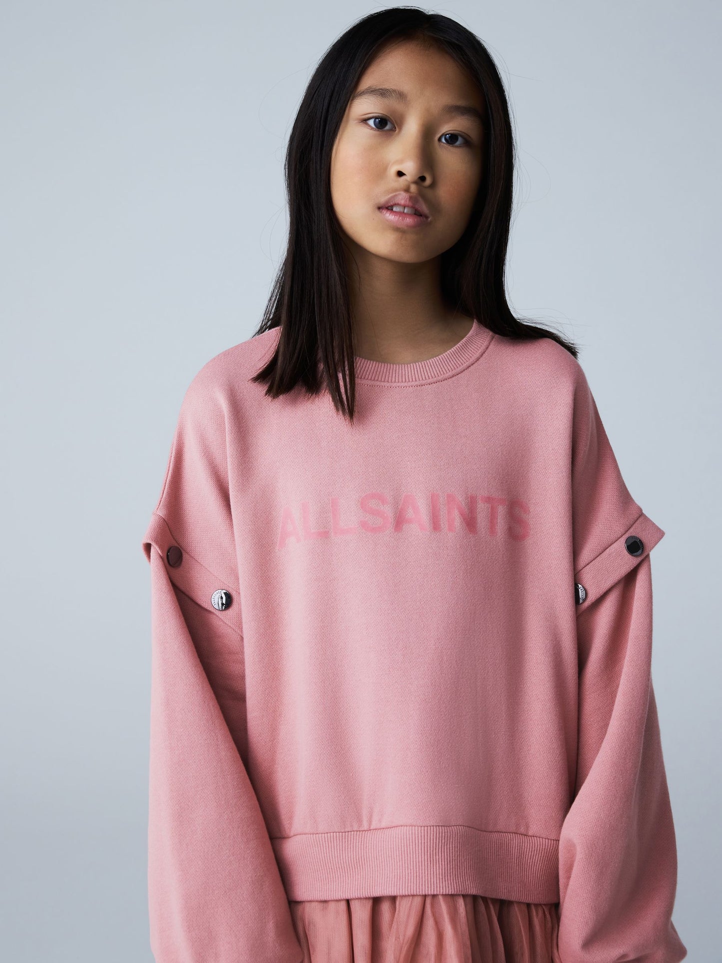 smALLSAINTS Mid Pink Amphia Flocked Logo Sweat Mock Dress image 3