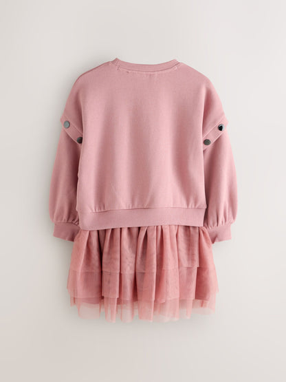 smALLSAINTS Mid Pink Amphia Flocked Logo Sweat Mock Dress image 9