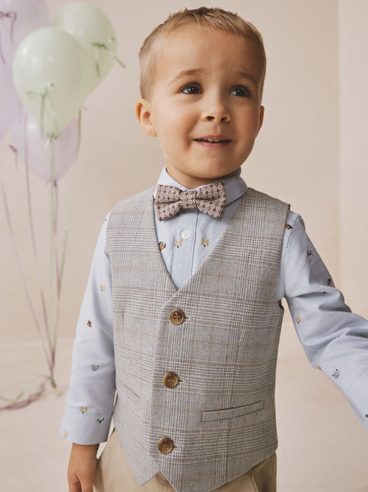 Grey Check Waistcoat Shirt and Bow Tie Set (3mths-9yrs) image 1