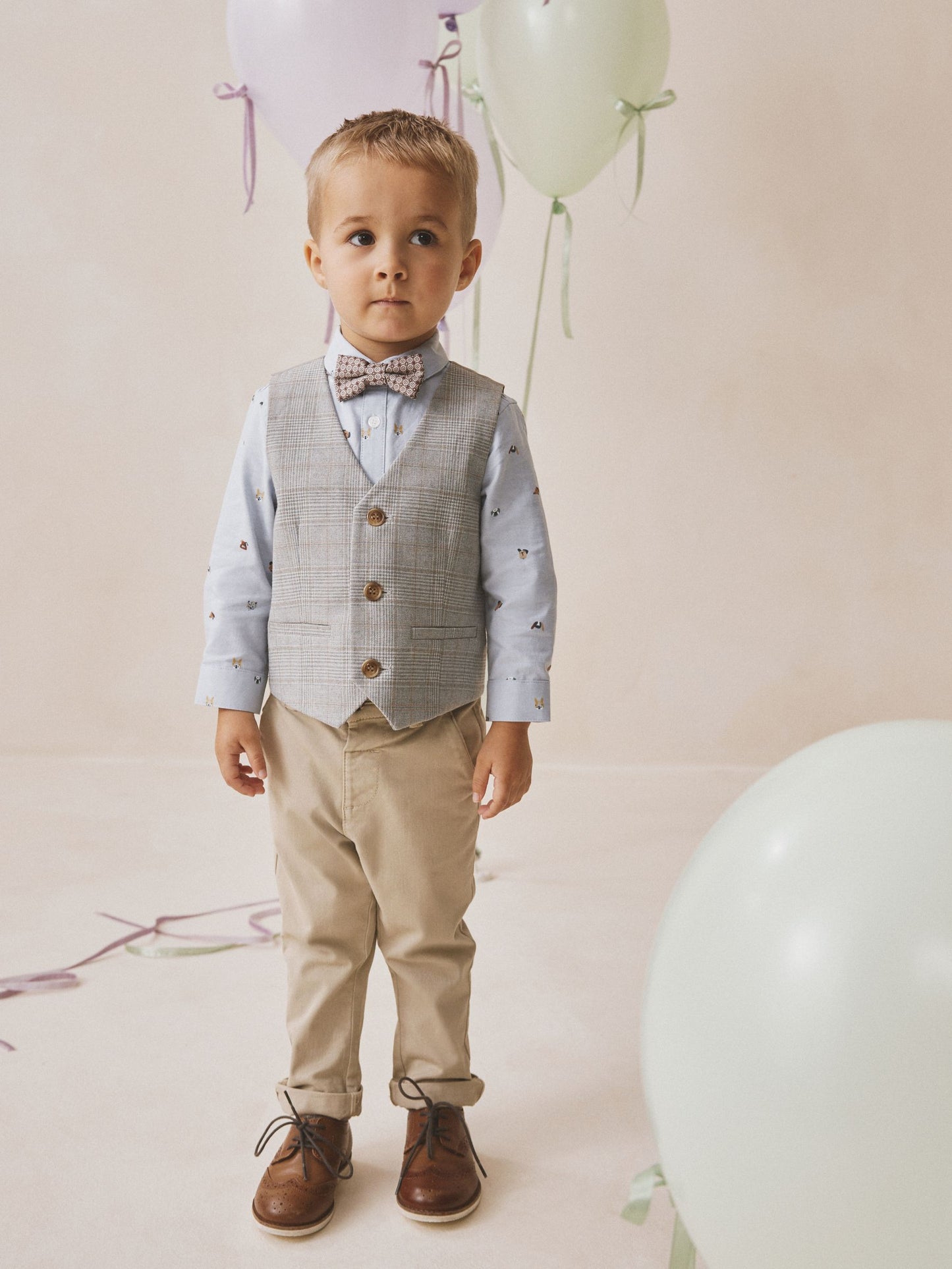 Grey Check Waistcoat Shirt and Bow Tie Set (3mths-9yrs) image 2
