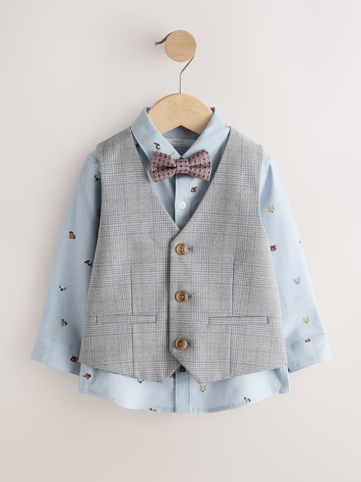 Grey Check Waistcoat Shirt and Bow Tie Set (3mths-9yrs) image 4