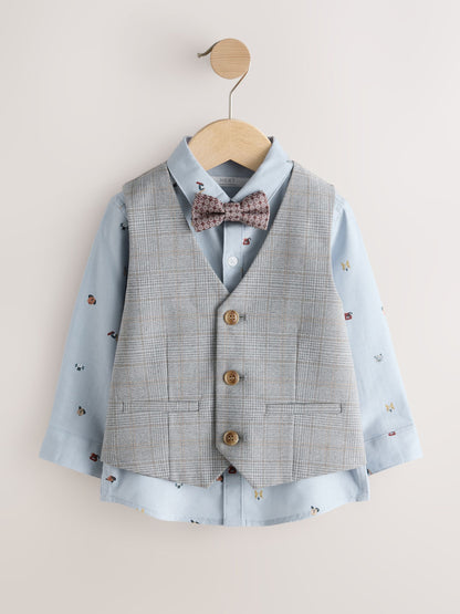 Grey Check Waistcoat Shirt and Bow Tie Set (3mths-9yrs) image 4