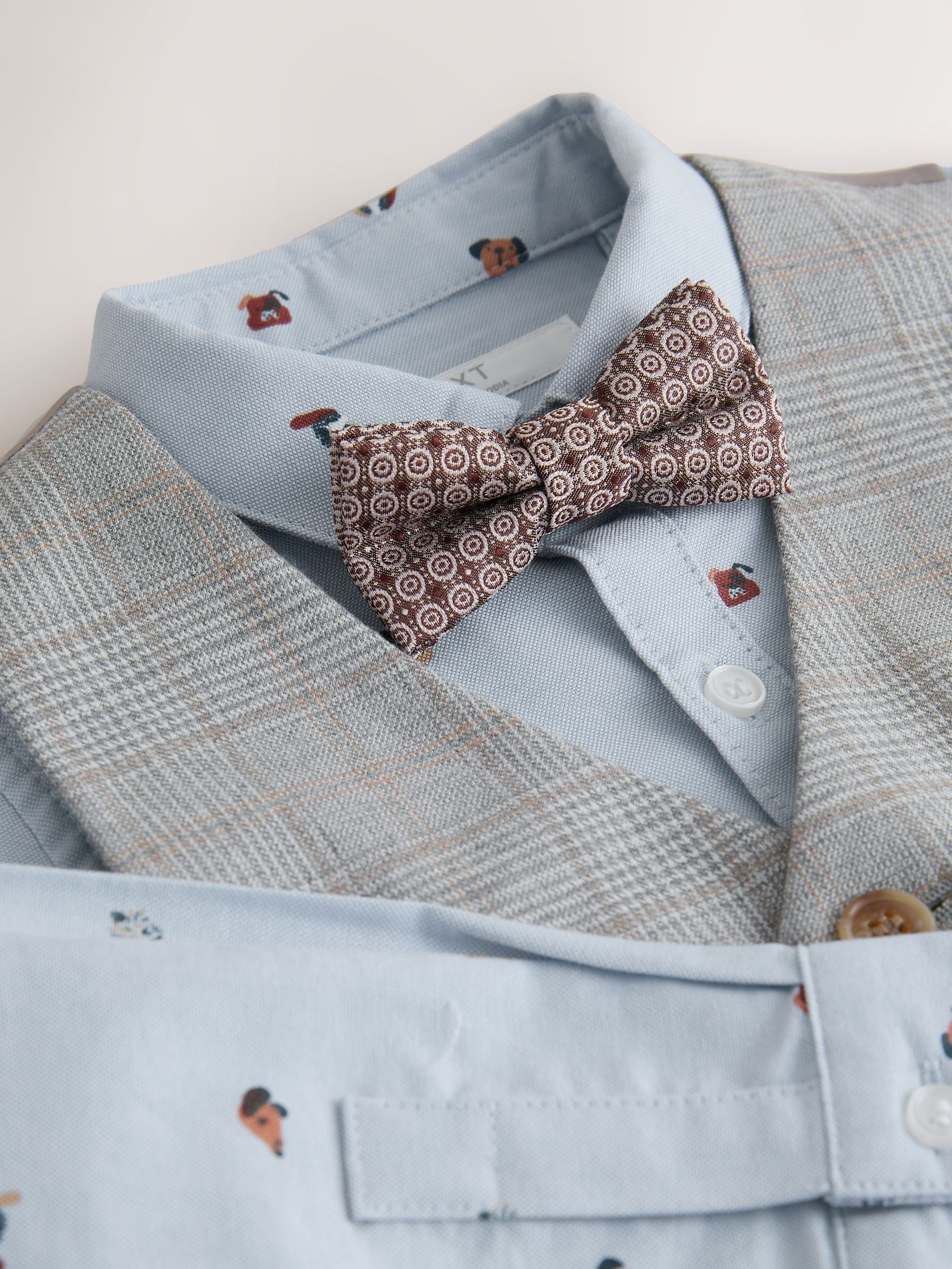 Grey Check Waistcoat Shirt and Bow Tie Set (3mths-9yrs) image 7