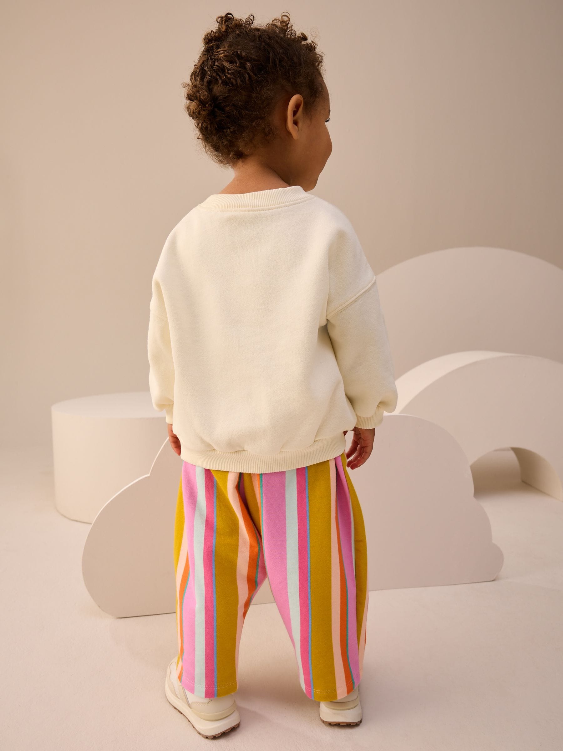 Cream Stripe Padded Characters Sweatshirt and Barrel Leg Joggers Set (3mths-7yrs) image 4