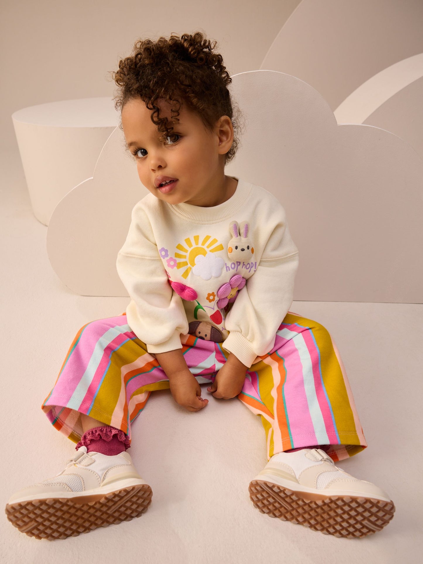 Cream Stripe Padded Characters Sweatshirt and Barrel Leg Joggers Set (3mths-7yrs) image 5