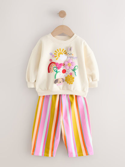 Cream Stripe Padded Characters Sweatshirt and Barrel Leg Joggers Set (3mths-7yrs) image 6