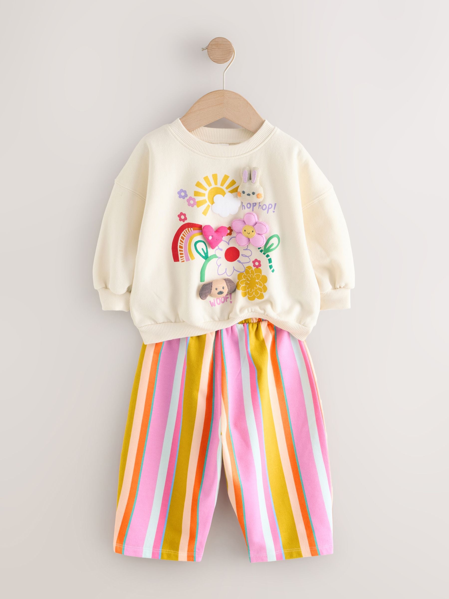 Cream Stripe Padded Characters Sweatshirt and Barrel Leg Joggers Set (3mths-7yrs) image 7