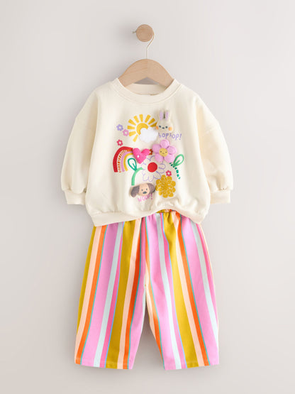 Cream Stripe Padded Characters Sweatshirt and Barrel Leg Joggers Set (3mths-7yrs) image 7