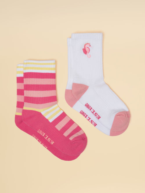 Joules Kids' Volley Pink Seahorse 2 Pack Tennis Sock image 1