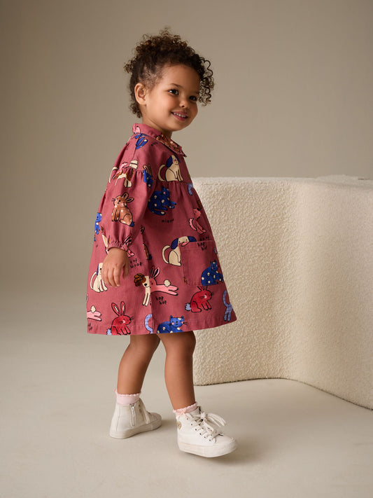 Chocolate Brown Character Long Sleeve Cotton Dress (3mths-8yrs) image 2