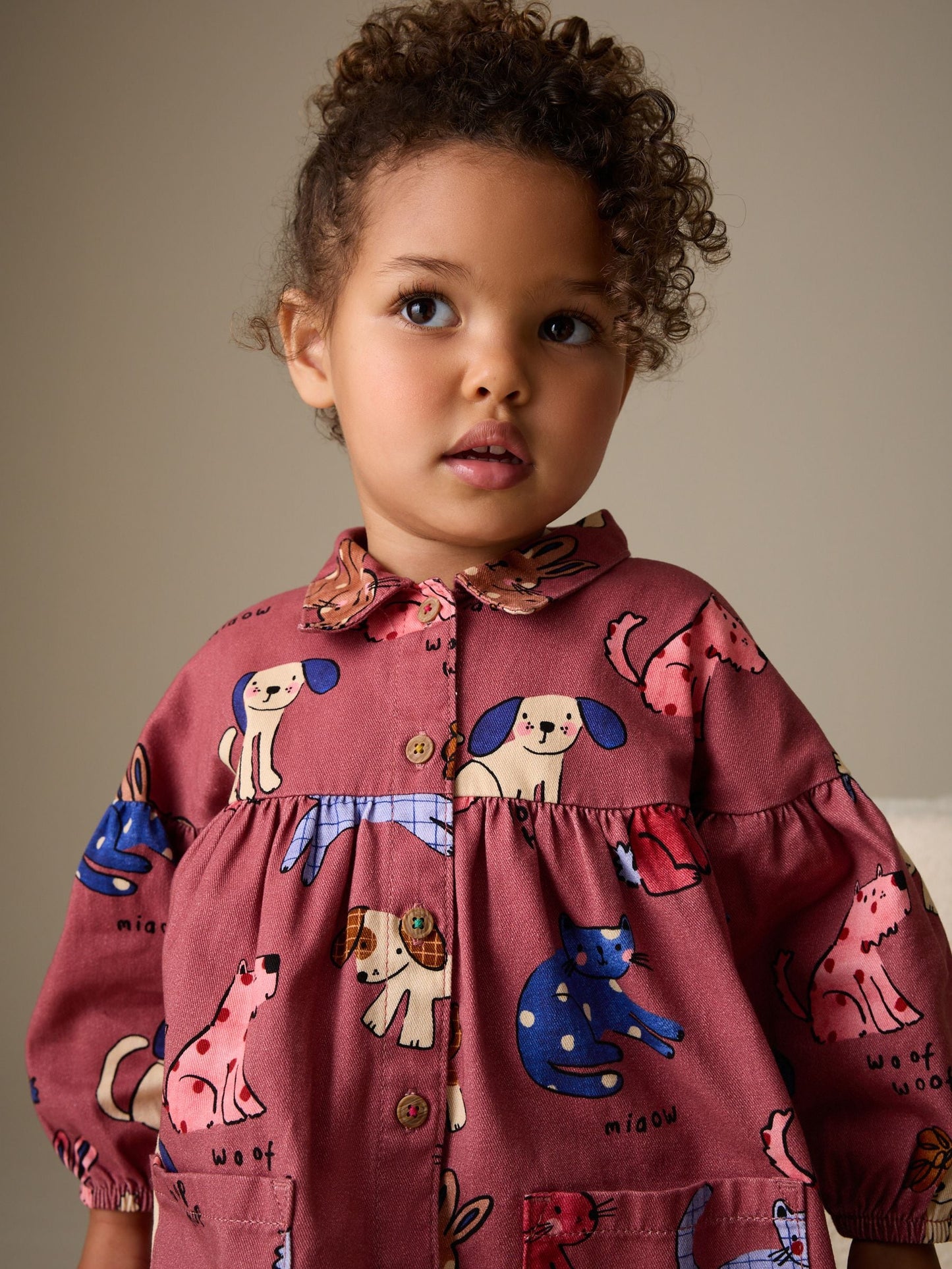 Chocolate Brown Character Long Sleeve Cotton Dress (3mths-8yrs) image 3