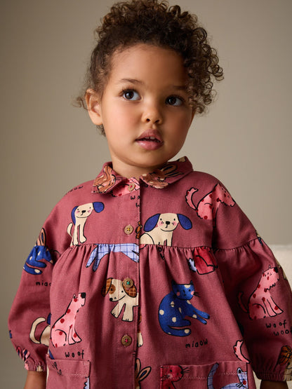 Chocolate Brown Character Long Sleeve Cotton Dress (3mths-8yrs) image 3