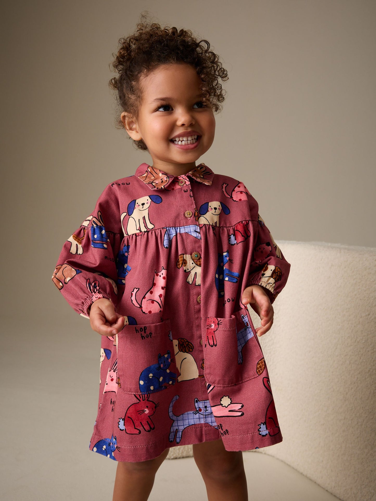 Chocolate Brown Character Long Sleeve Cotton Dress (3mths-8yrs) image 1