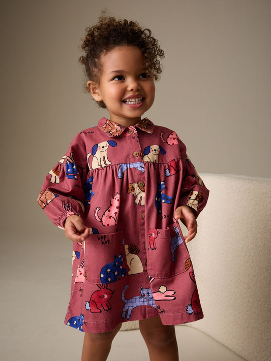 Chocolate Brown Character Long Sleeve Cotton Dress (3mths-8yrs) image 1