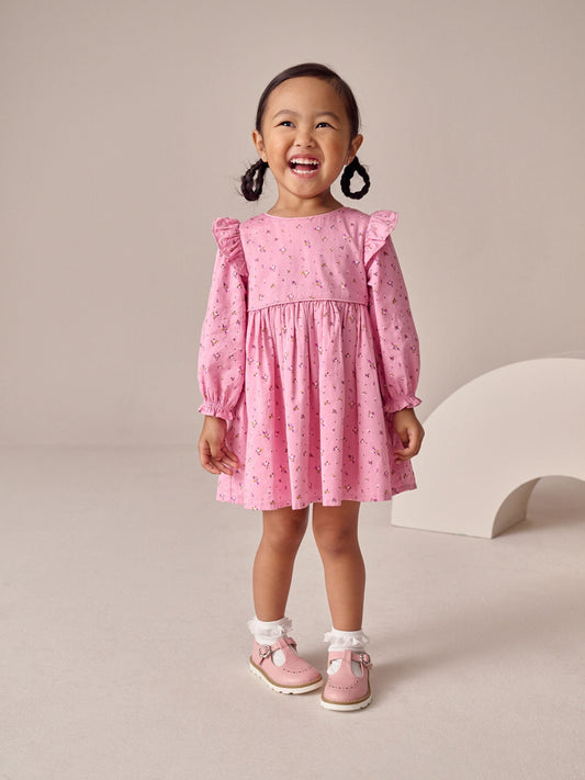 Pink Frill Long Sleeve Dress (3mths-8yrs) image 2