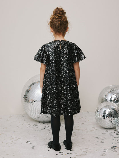 Black Angel Sleeve Sequin Party Dress (3-16yrs)