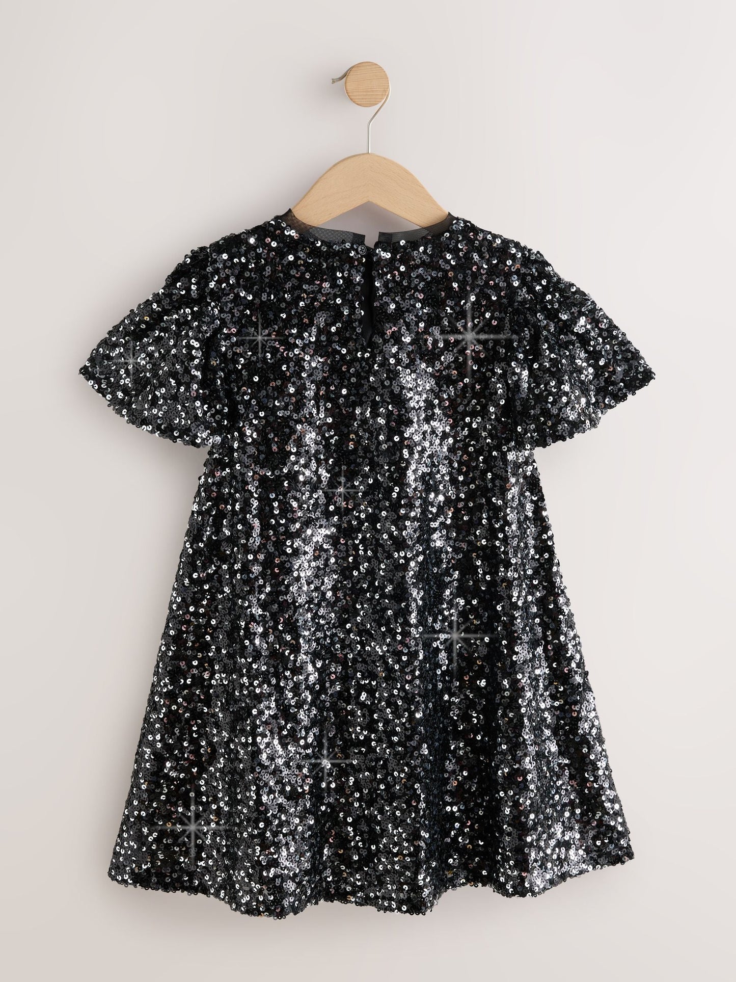 Black Angel Sleeve Sequin Party Dress (3-16yrs)