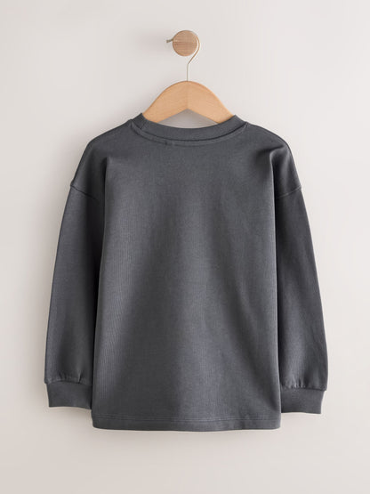 Dsiney Kidz - Charcoal Grey Relaxed Fit Long Sleeve Heavyweight T-Shirt (3-16yrs) image 2