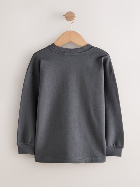 Dsiney Kidz - Charcoal Grey Relaxed Fit Long Sleeve Heavyweight T-Shirt (3-16yrs) image 2