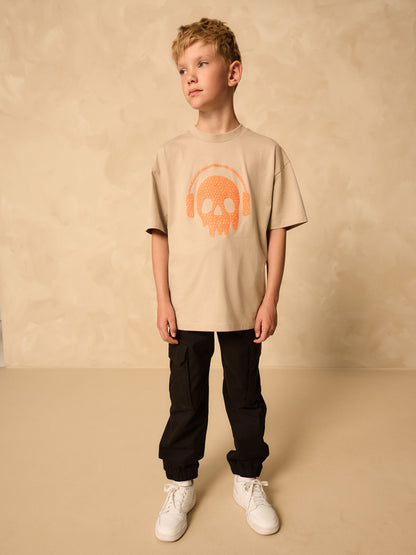 Dsiney Kidz - Stone/Orange Skull Short Sleeve Graphic T-Shirt (3-16yrs) image 2