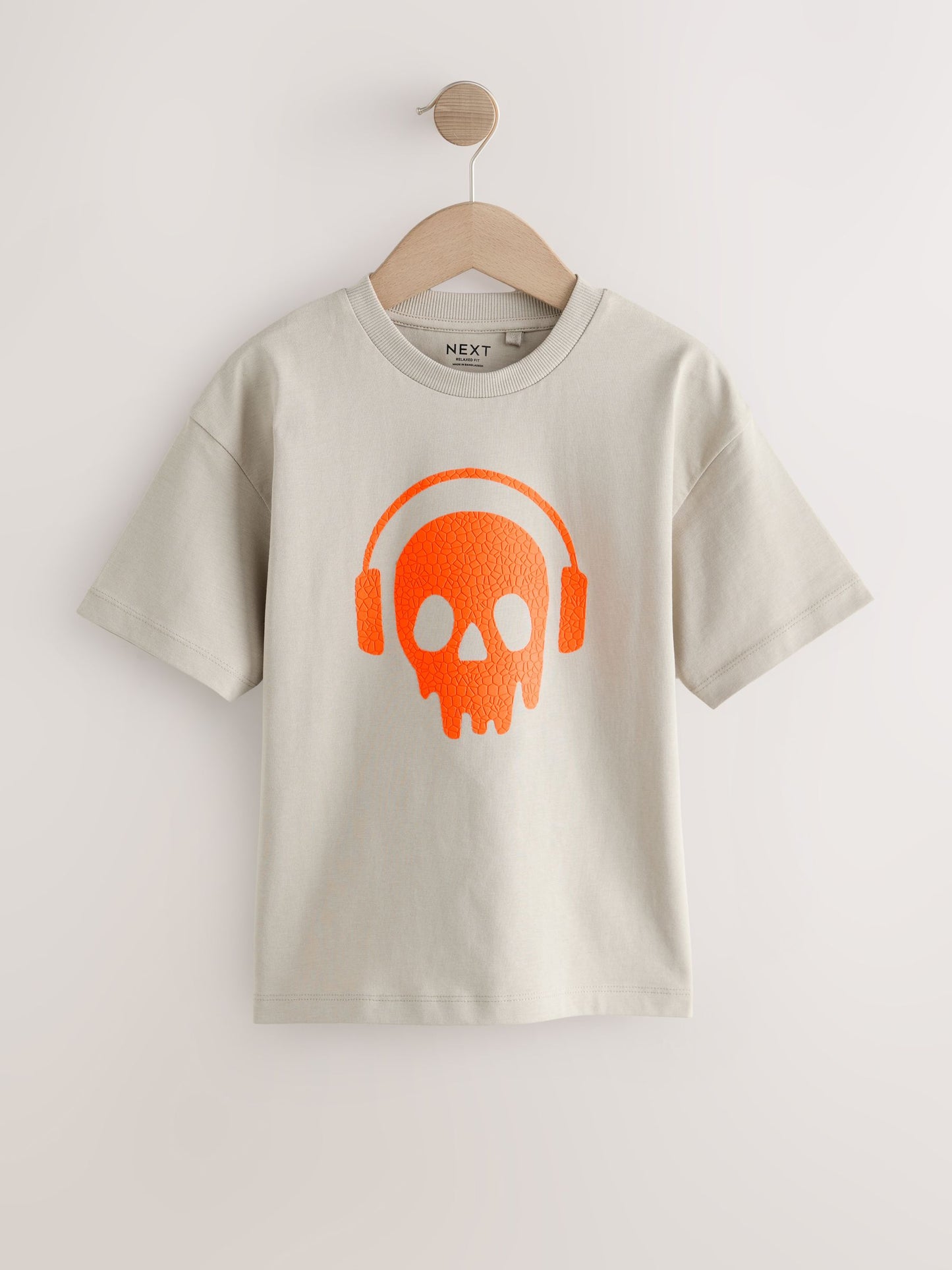 Dsiney Kidz - Stone/Orange Skull Short Sleeve Graphic T-Shirt (3-16yrs) image 4