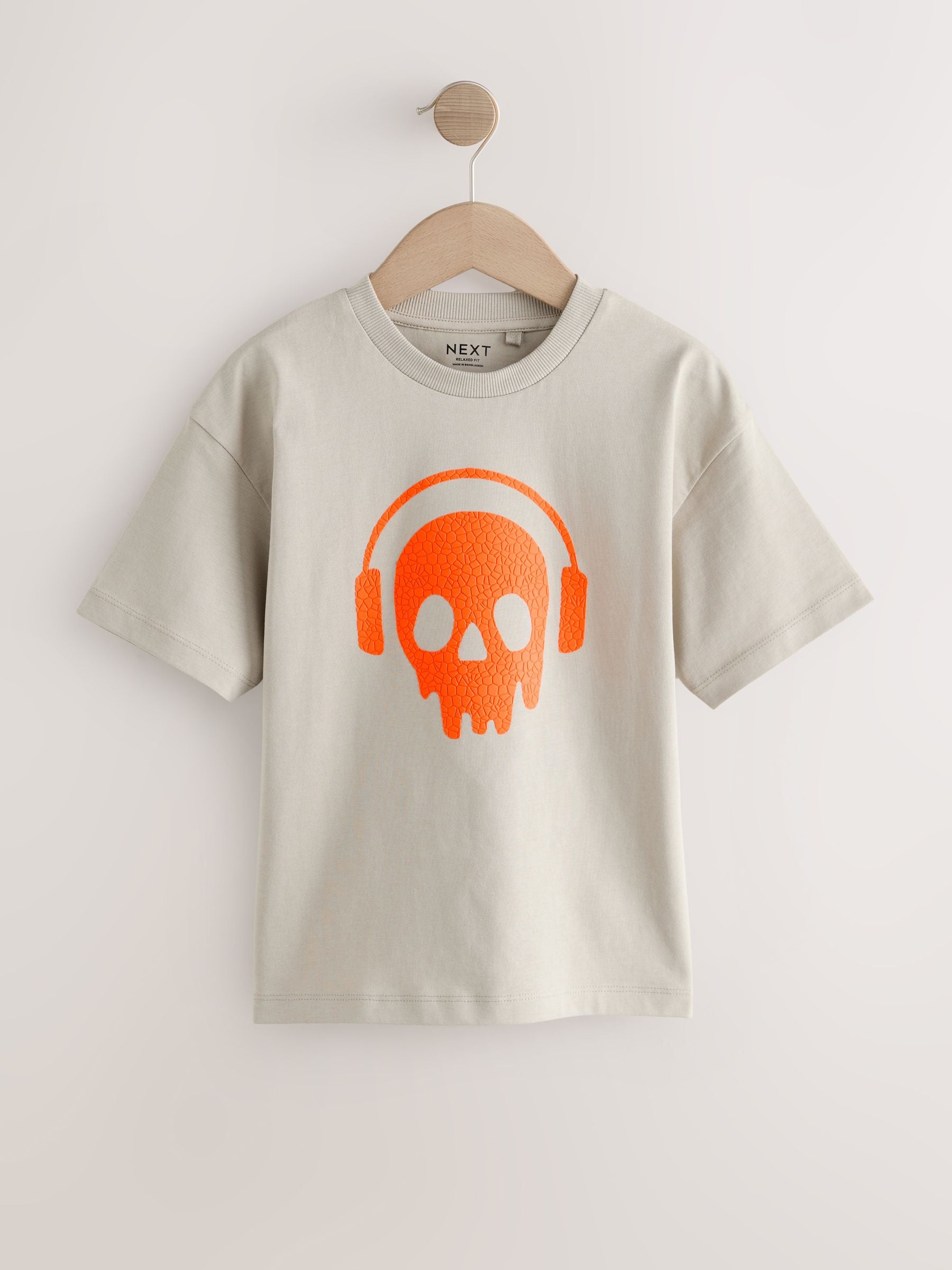 Dsiney Kidz - Stone/Orange Skull Short Sleeve Graphic T-Shirt (3-16yrs) image 4