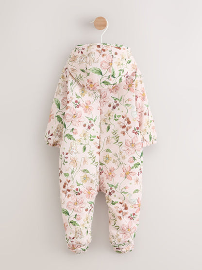 Pink Floral All-Over Printed Double Zip Baby Hooded Pramsuit (0mths-2yrs) image 2
