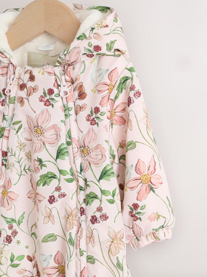 Pink Floral All-Over Printed Double Zip Baby Hooded Pramsuit (0mths-2yrs) image 3