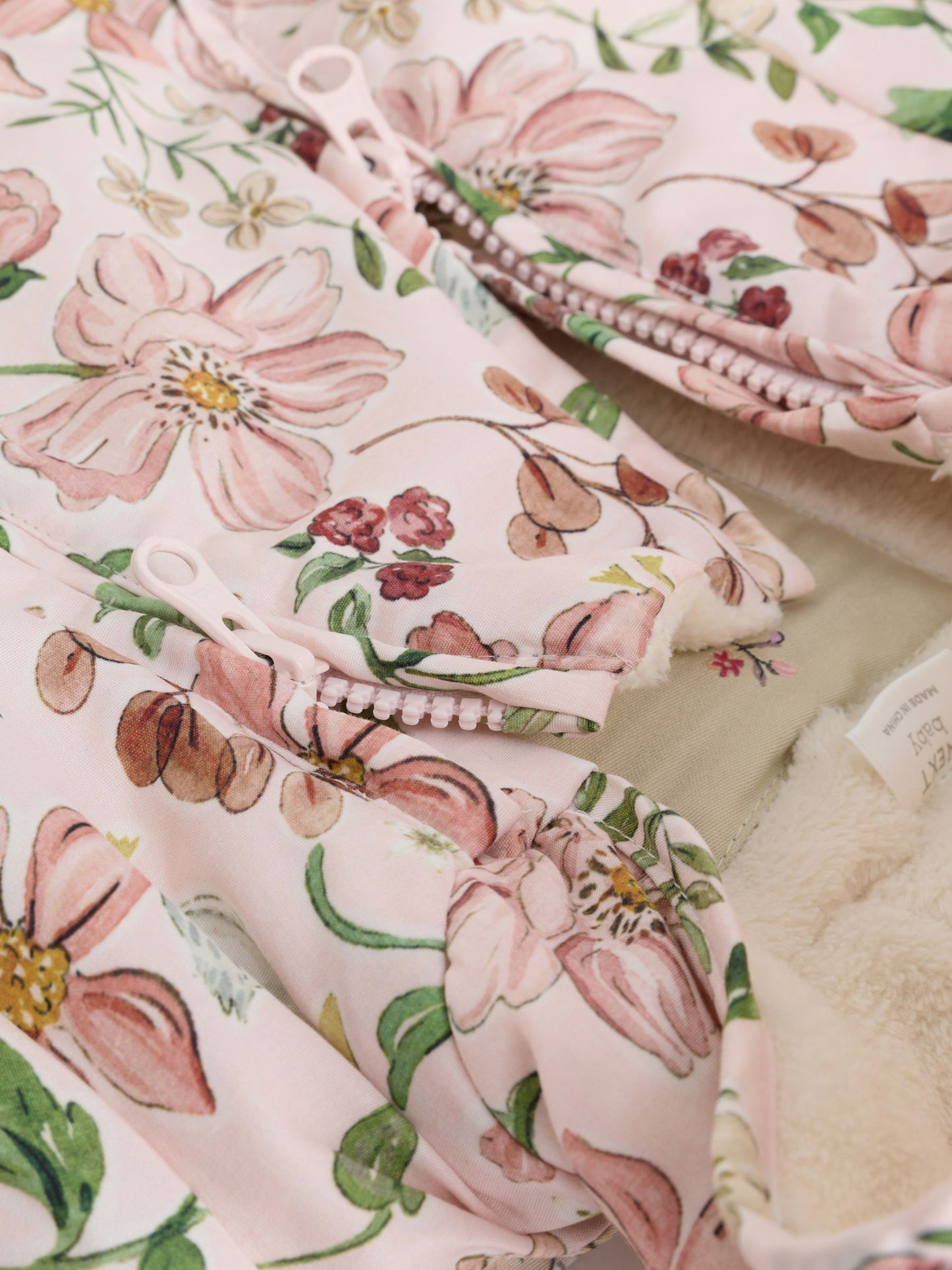 Pink Floral All-Over Printed Double Zip Baby Hooded Pramsuit (0mths-2yrs) image 6