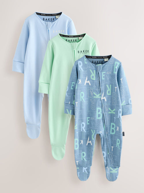 Baker by Ted Baker Blue/Green Baker by Ted Baker 3 Pack Sleepsuits image 1
