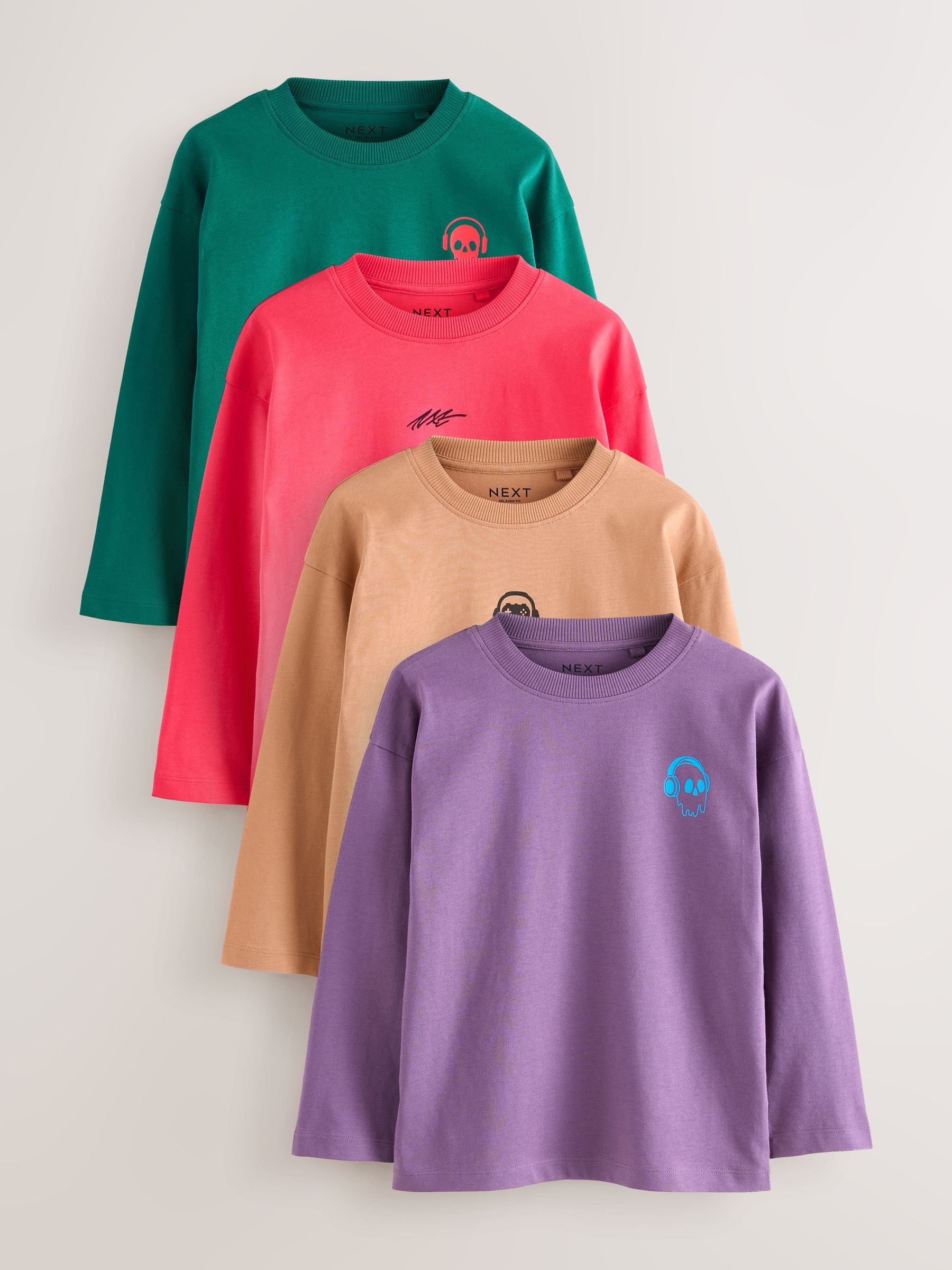 Dsiney Kidz - Green/Red/Camel/Purple Long Sleeve Small Graphic T-Shirts 4 Pack (3-16yrs) image 1