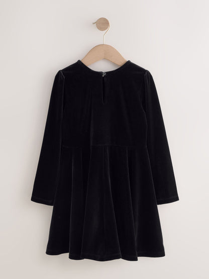 Black Long Sleeve Velvet Dress (3-16yrs)