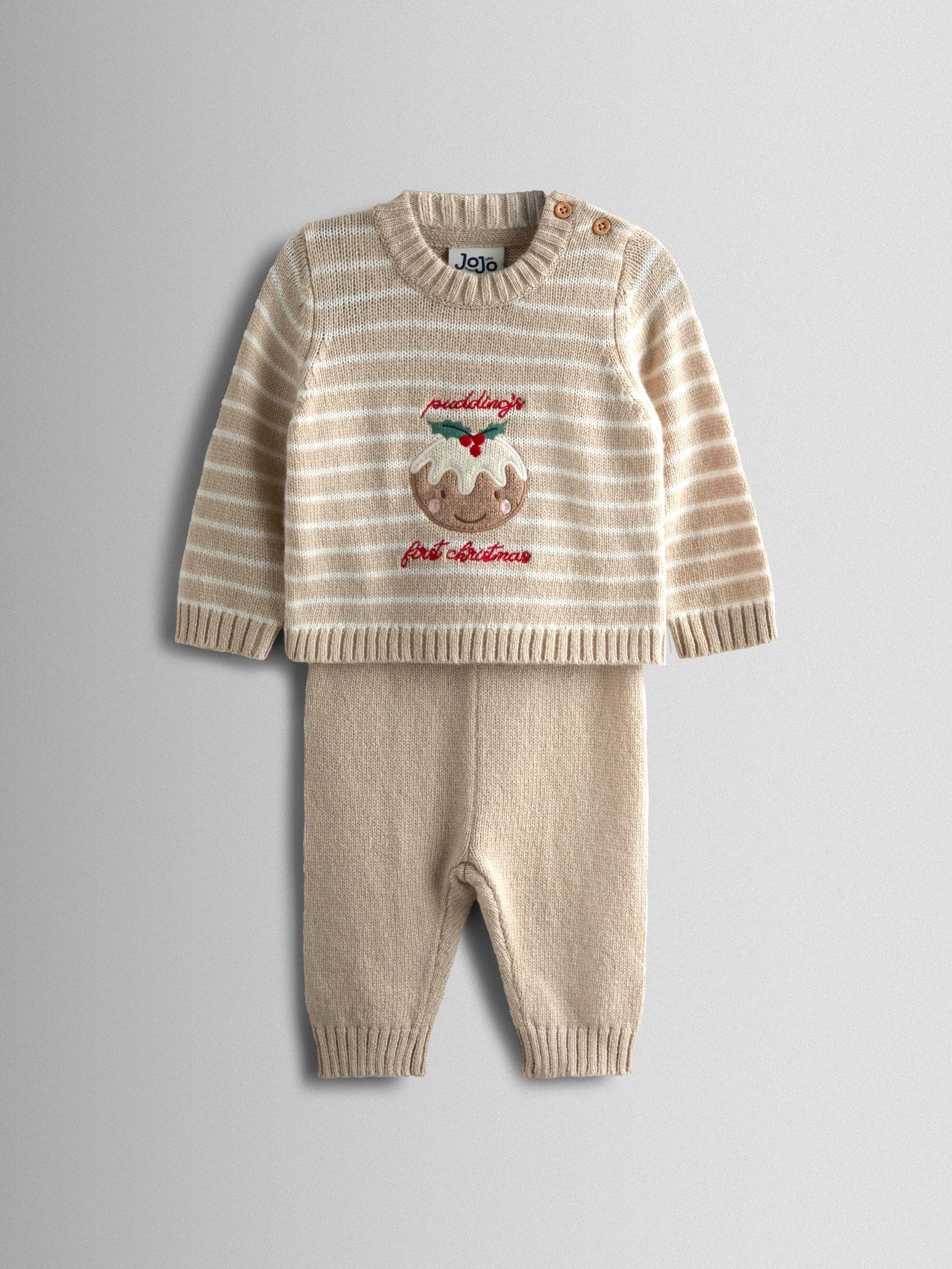 JoJo Maman Bébé Oatmeal My First Christmas Pudding Knitted Set image 1