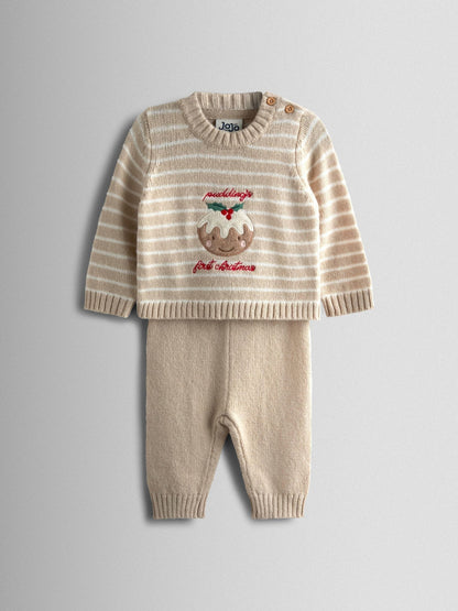 JoJo Maman Bébé Oatmeal My First Christmas Pudding Knitted Set image 1