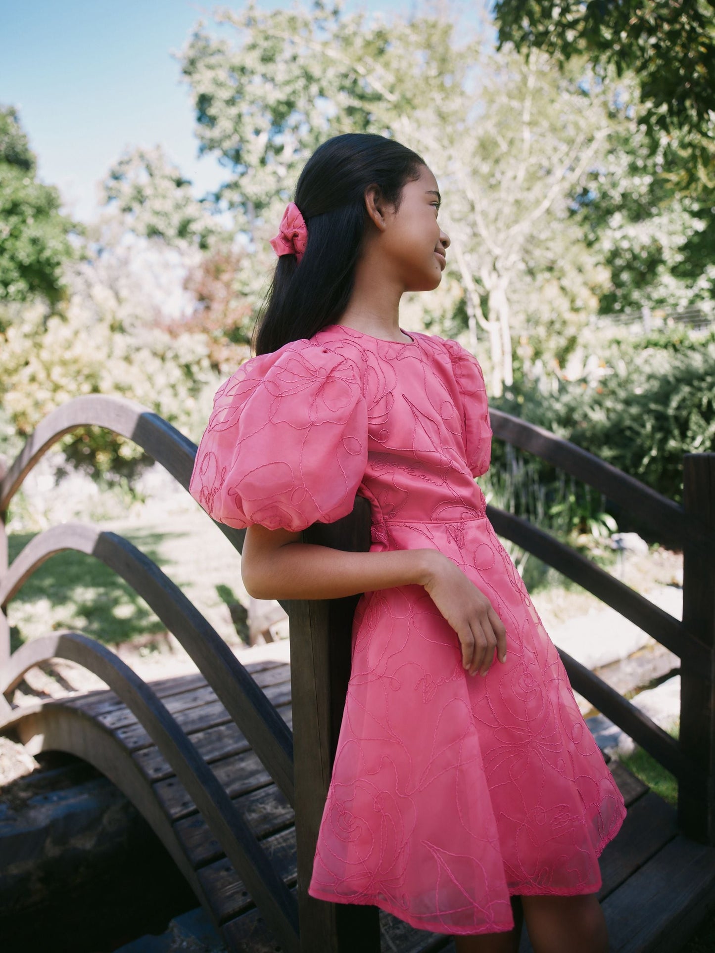 Baker by Ted Baker Pink Organza Cord Puff Sleeve Occasion Dress & Scrunchie Set image 2