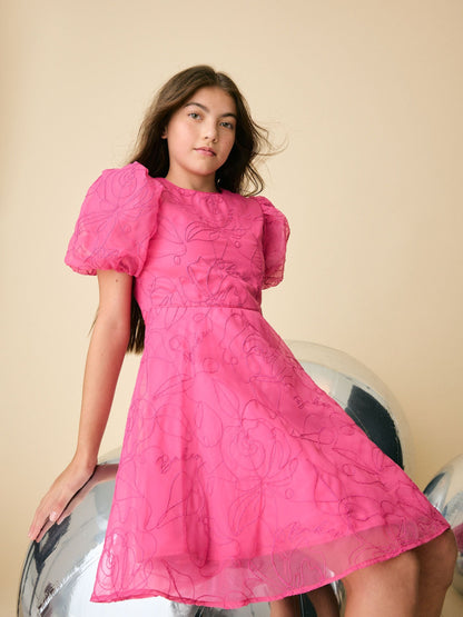 Baker by Ted Baker Pink Organza Cord Puff Sleeve Occasion Dress & Scrunchie Set image 4