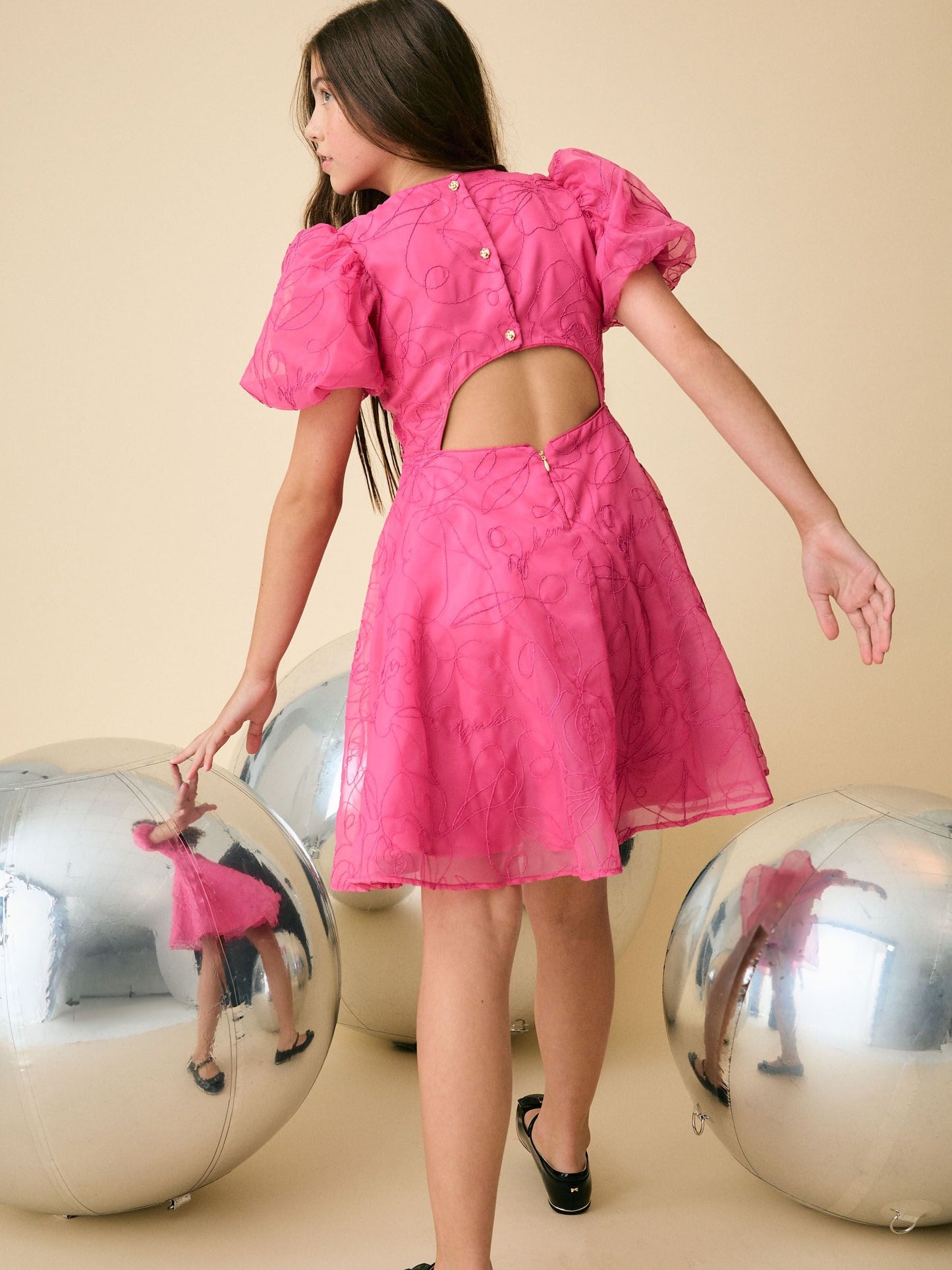 Baker by Ted Baker Pink Organza Cord Puff Sleeve Occasion Dress & Scrunchie Set image 6