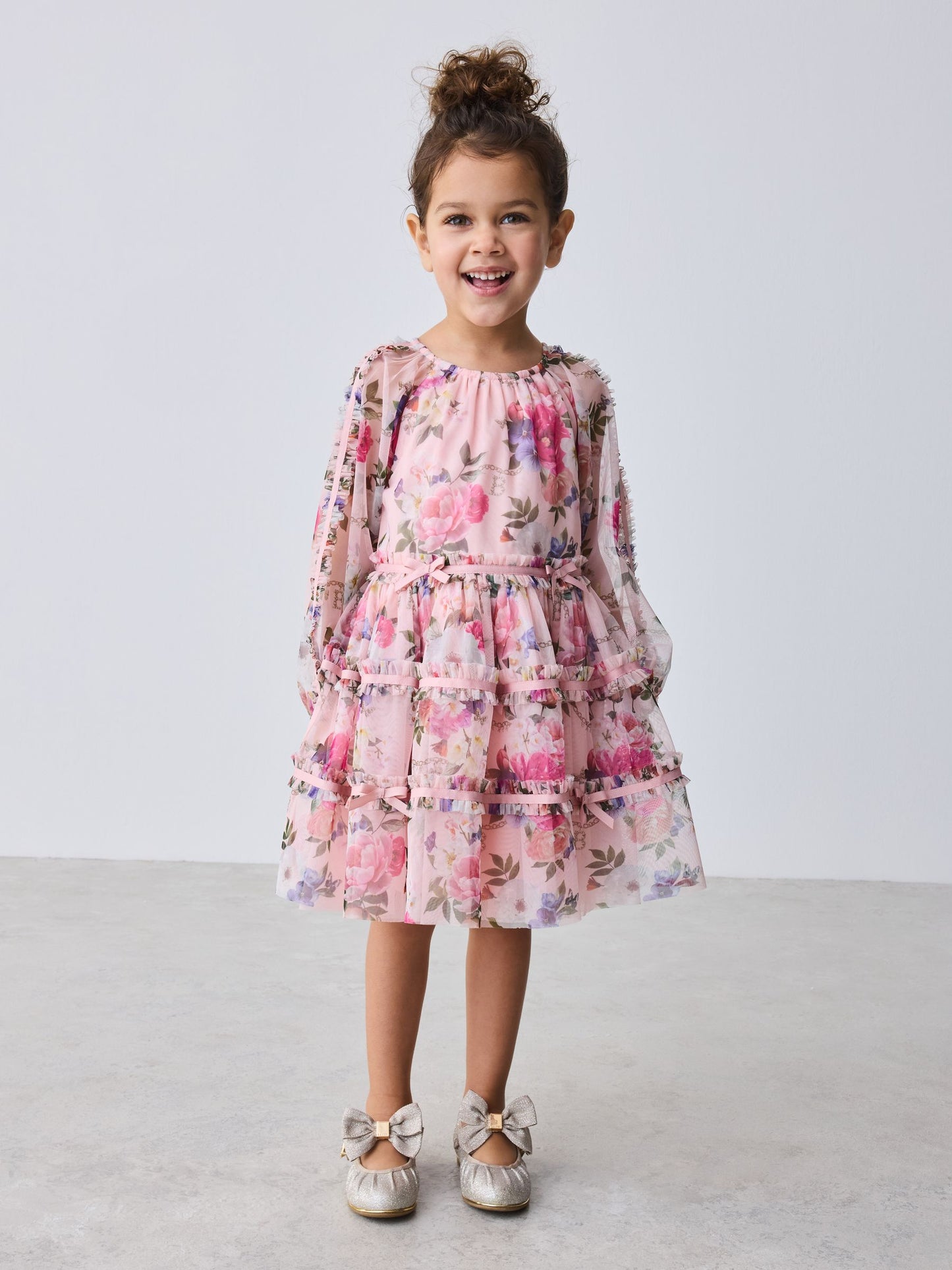 Baker by Ted Baker Floral Mesh Long Sleeve Bow Dress image 1