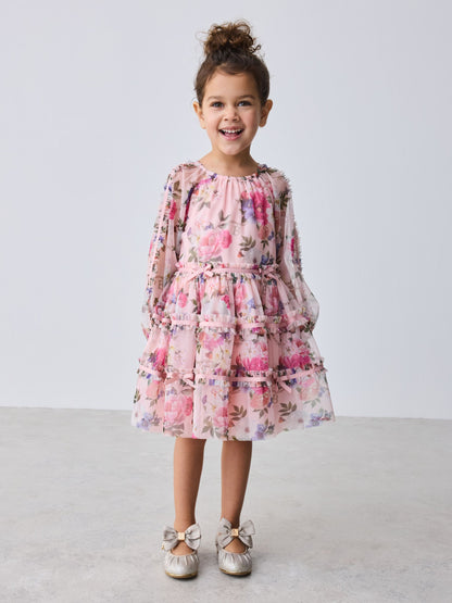 Baker by Ted Baker Floral Mesh Long Sleeve Bow Dress image 1