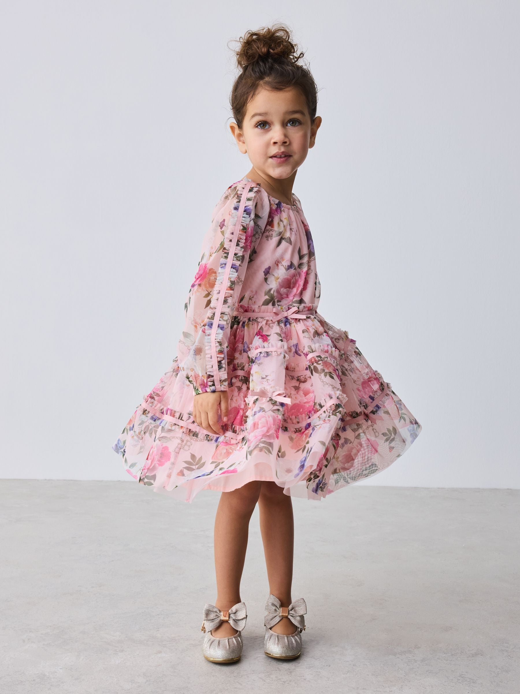 Baker by Ted Baker Floral Mesh Long Sleeve Bow Dress image 2