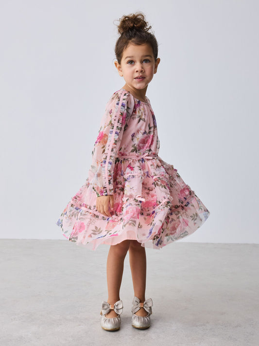 Baker by Ted Baker Floral Mesh Long Sleeve Bow Dress image 2