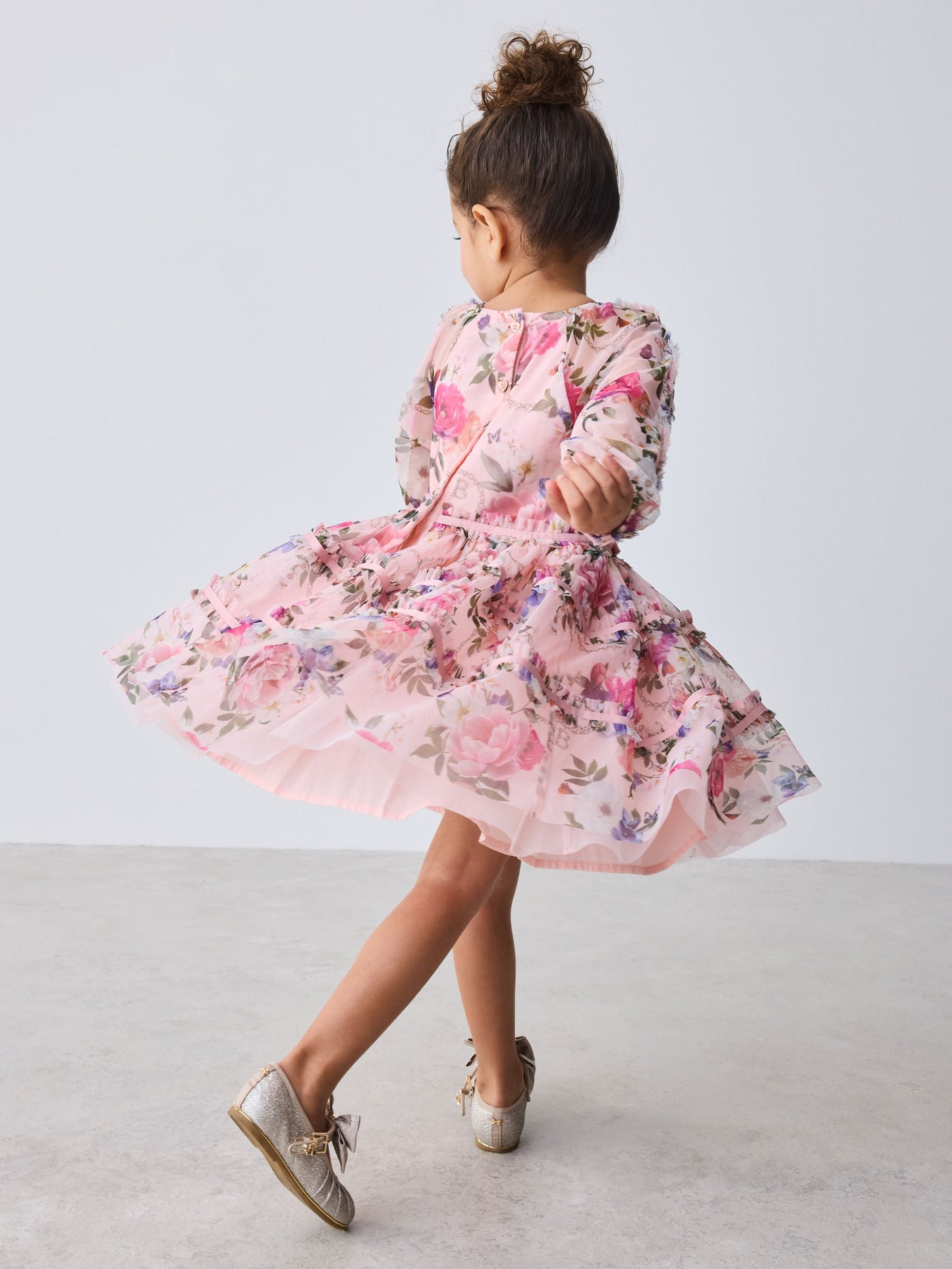 Baker by Ted Baker Floral Mesh Long Sleeve Bow Dress image 3